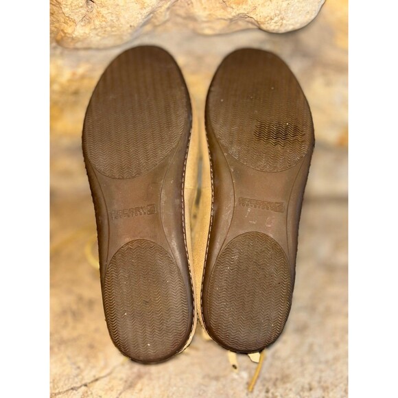 SPERRY Gold Sheen Suede Tiered Studded Fringe Ankle Lace Up Moccasins Shoes 8.5 - Picture 6 of 8